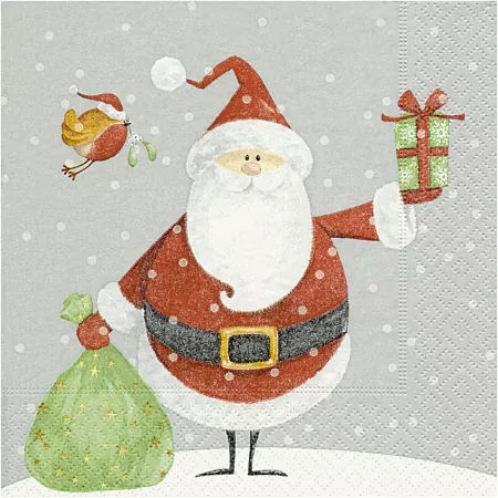 Servietten, Größe 33x33 cm, Weihnachtsmann mit Geschenkesack
