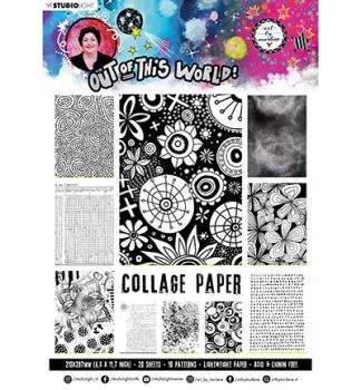 Studiolight Collage Paper Pattern Paper Back & White Out Of This World nr.15