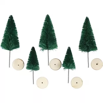 Weihnachtsbäume, H: 40+60 mm, Grün, 10 teilig