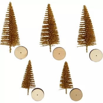 Weihnachtsbäume, H: 40+60 mm, Gold, 10 teilig