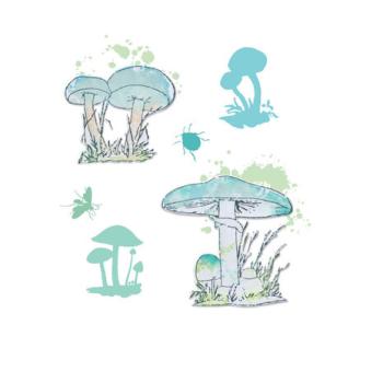 Sizzix, Framelits Die w/Stamps by 49 and Market A5 Painted Pencil Mushrooms