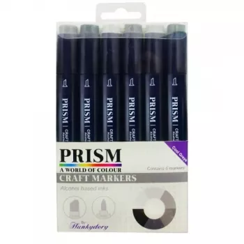 Prism Craft Markers Set 13 - Cool Greys x 6 Pens, Hunkydory