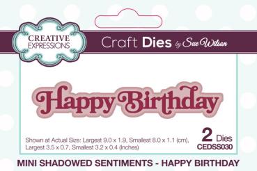 Creative Expressions, Sue Wilson Craft Die Mini Shadowed Sentiments Happy Birthday