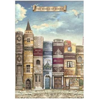 Stamperia, Vintage Library A4 Rice Paper The World of Book