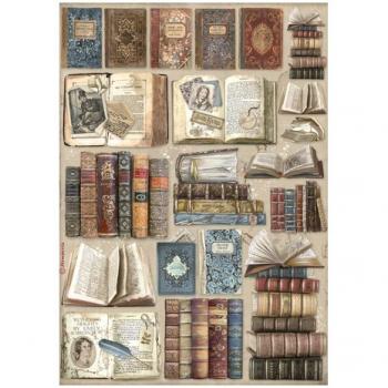 Stamperia, Vintage Library A4 Rice Paper Books