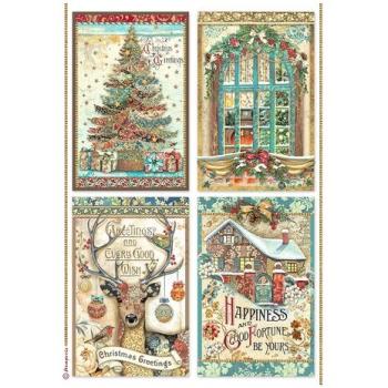 Stamperia, Christmas Greetings A4 Rice Paper 4 Cards