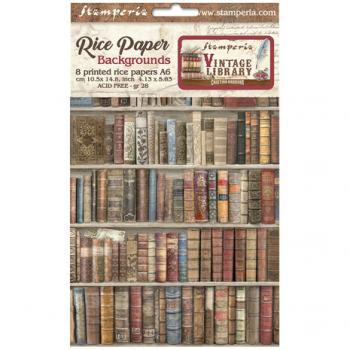 Stamperia, Vintage Library A6 Rice Paper Backgrounds, 8 teilig