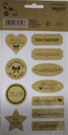 Kraftpapier Sticker mit Text, 42 Stück, Meyco