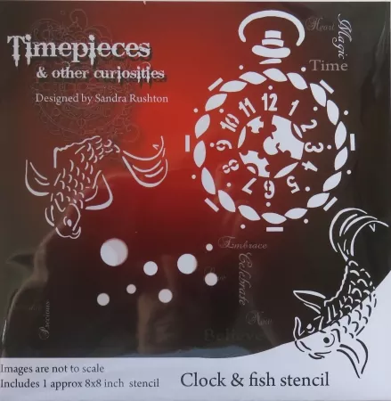 Stencil / Schablone Timepieces, Clock & Fish Stencil, Sandra Rushton