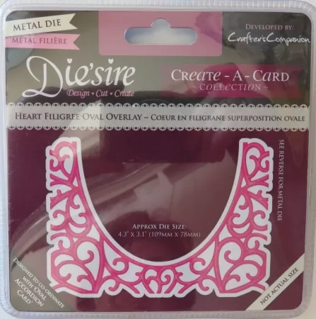 Die'sire Create-a-Card Metal Die - Heart Filigree oval Overlay, Crafters Companion