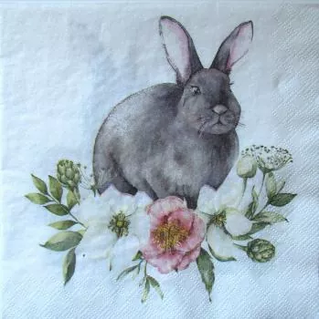 Serviette Hase mit Blüten, 5 Stück