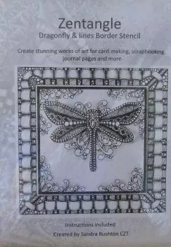 Sandra Rushton, Stencil , Zentangle Dragonfly and Lines Border Stencil