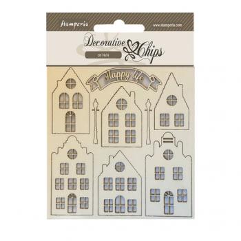 Stamperia, Christmas Mixed Media Decorative Chips Cozy Houses