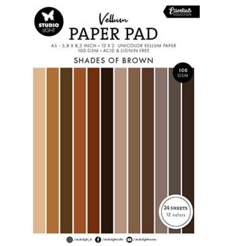 Studiolight • Vellum Paper Pad, Shades of Brown, Unicolor paper Essentials nr.195