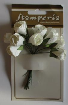 Blumenbouquet, 12 weiße Papier Blüten Stamperia