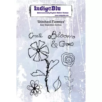 Indigo Blu Stempel Stitched Flowers