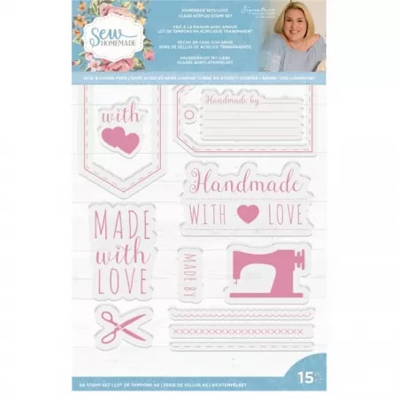 Sara Signature Sew Homemade Clear Acrylic Stamp Set - Homemade with Love, Crafters Companion