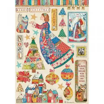 Stamperia Rice Paper A4 Christmas Patchwork Elements