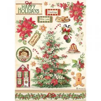 Stamperia Rice Paper A4 Classic Christmas Tree