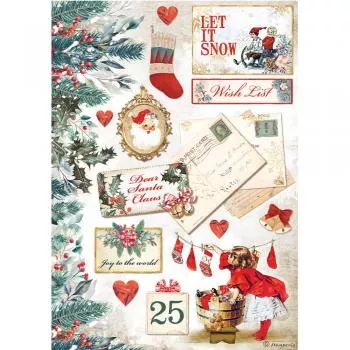 Stamperia Rice Paper A4 Romantic Christmas Let it Snow Cards
