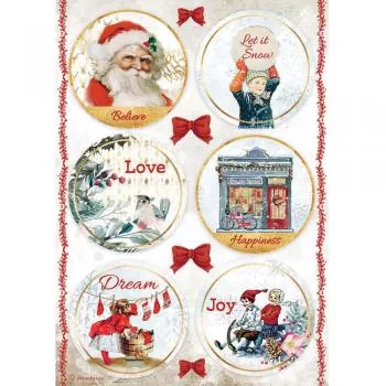 Stamperia Rice Paper A4 Romantic Christmas Rounds