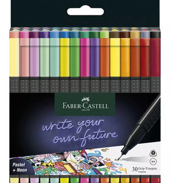 Faber-Castell, Fineliner Grip, Pastel, Neon, Basic sortiert, 30 Stück