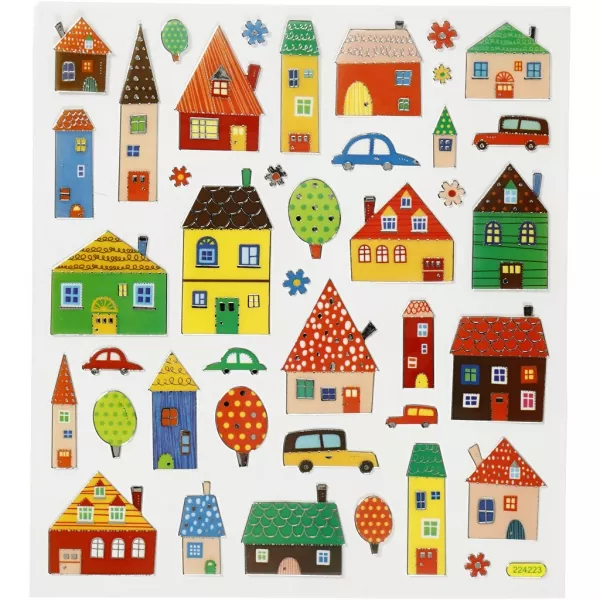 Sticker, Blatt 15x16,5 cm, ca. 29 Stck., Stadt / Häuser