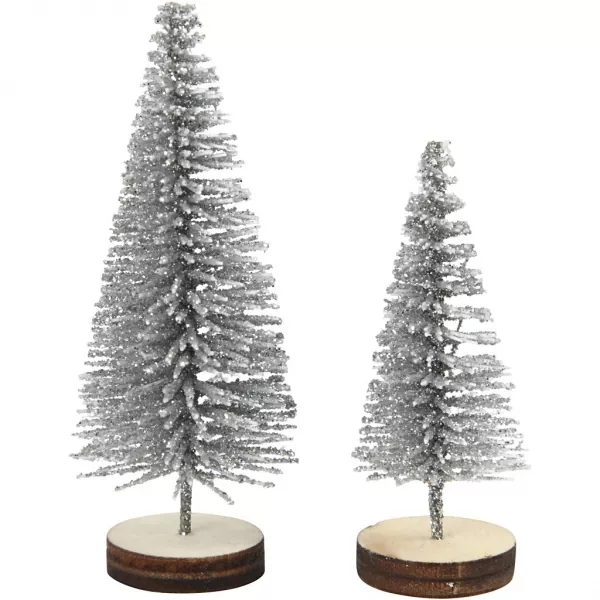 Weihnachtsbäume, H: 40+60 mm, Silber, 10 teilig