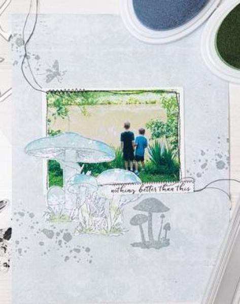 Sizzix, Framelits Die w/Stamps by 49 and Market A5 Painted Pencil Mushrooms