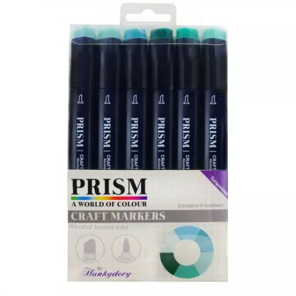 Prism Craft Markers Set 10 - Turquoises x 6 Pens, Hunkydory