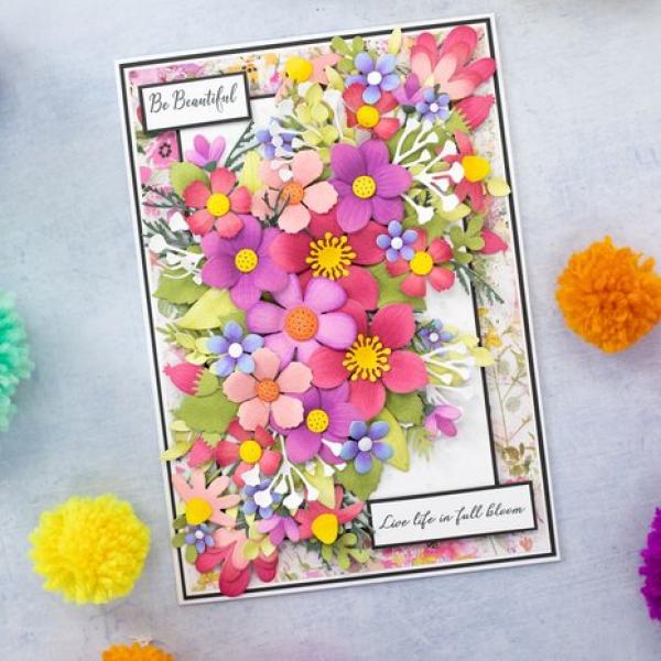 Crafters Companion, Set Floral Creations Stamp & Die Floral Creations und Linen Card Pad - Summer/Spring