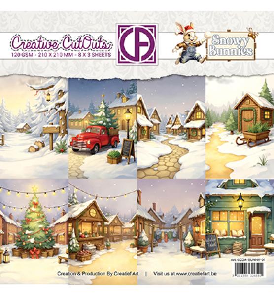 Creatief Art, Snowy Bunnies 8x8 Inch Paper Pack 01