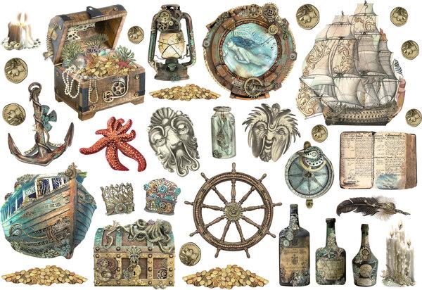 Stamperia, Songs of the Sea Ephemera Sea Sailing Ship and Elements