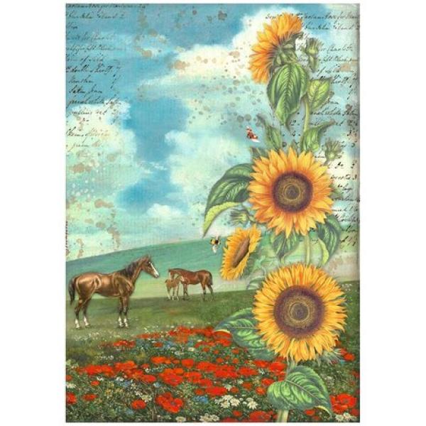 Stamperia, Sunflower Art A4 Rice Paper Sunflower Art and Horses