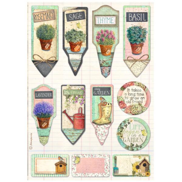 Stamperia, Garden Rice Paper Tags and Labels