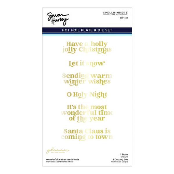 Spellbinders, Simon Hurley Wonderful Winter Sentiments Glimmer Hot Foil Plate & Die Set