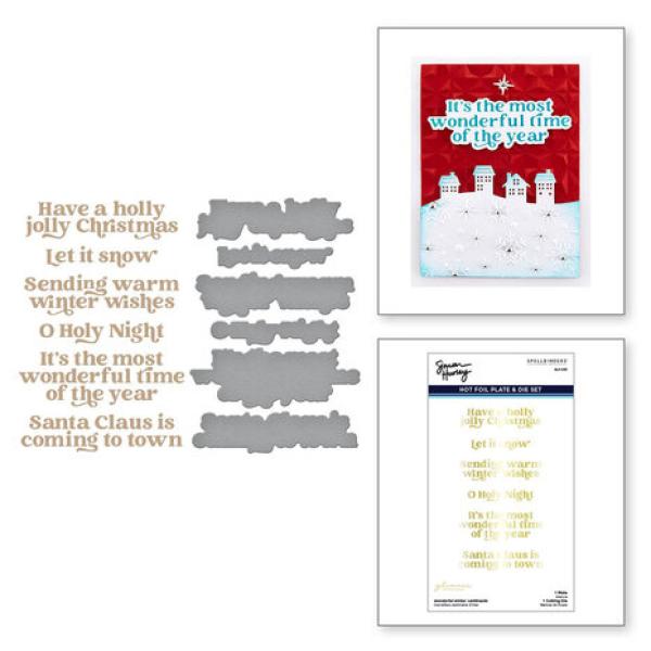 Spellbinders, Simon Hurley Wonderful Winter Sentiments Glimmer Hot Foil Plate & Die Set