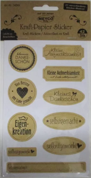 Kraftpapier Sticker mit Text, 42 Stück, Meyco