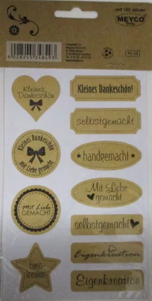 Kraftpapier Sticker mit Text, 42 Stück, Meyco