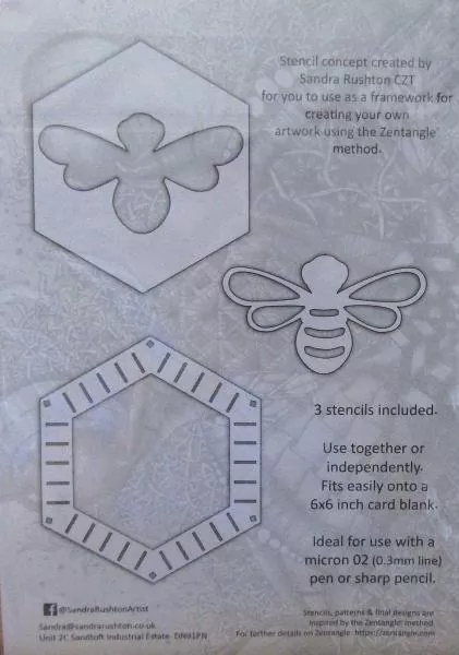 Sandra Rushton, Stencil for Tangling, Bee and Hexagon