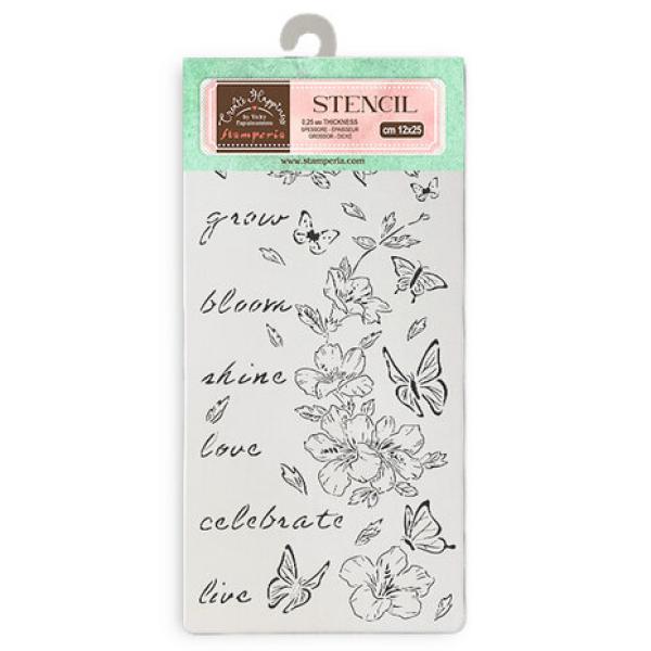 Stamperia, Create Happiness Secret Diary Thick Stencil Flowers and Butterfly