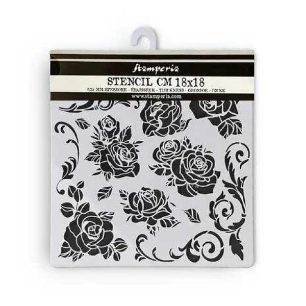 Stamperia, Shabby Rose Thick Stencil Rose Pattern