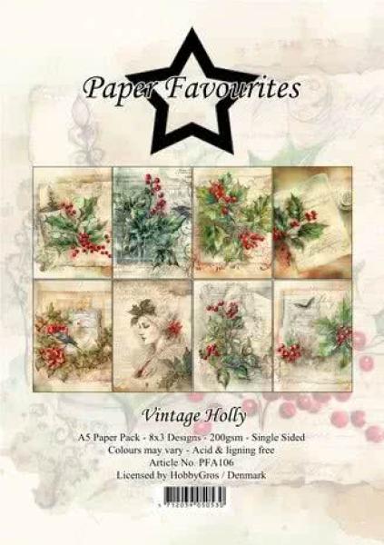 Paper Favourites, Vintage Holly A5 Paper Pack
