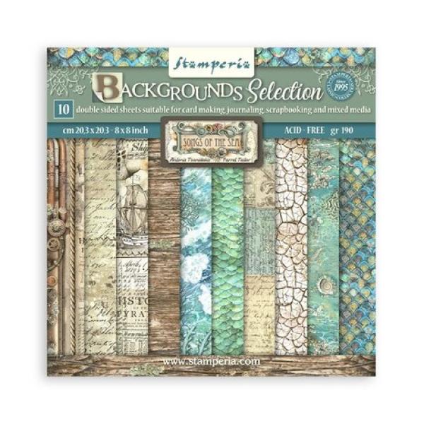 Stamperia, Songs of the Sea Backgrounds 8x8 Inch Paper Pack