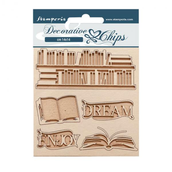 Stamperia, Vintage Library Decorative Chips Dream, Enjoy
