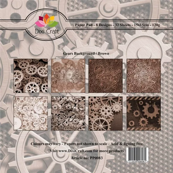 HobbyGros, Dixi Craft Paper Pack Gears Background - Brown