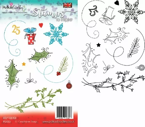 Polkadoodles Holly Flourish Clear Stamps