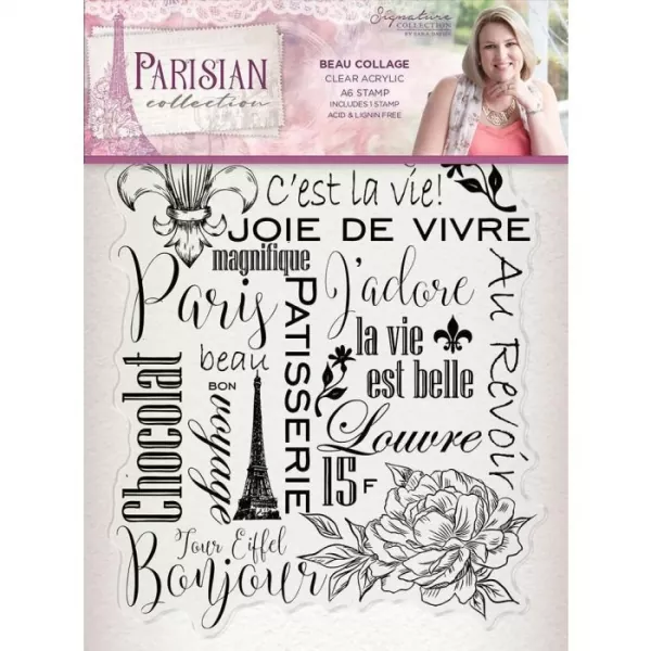 Sara Signature Parisian Acrylic Stamp - Beau Collage, Crafters Companion