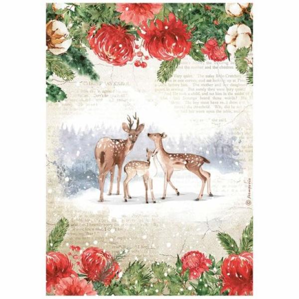 Stamperia, Rice Paper Romantic Home for the Holidays Deers